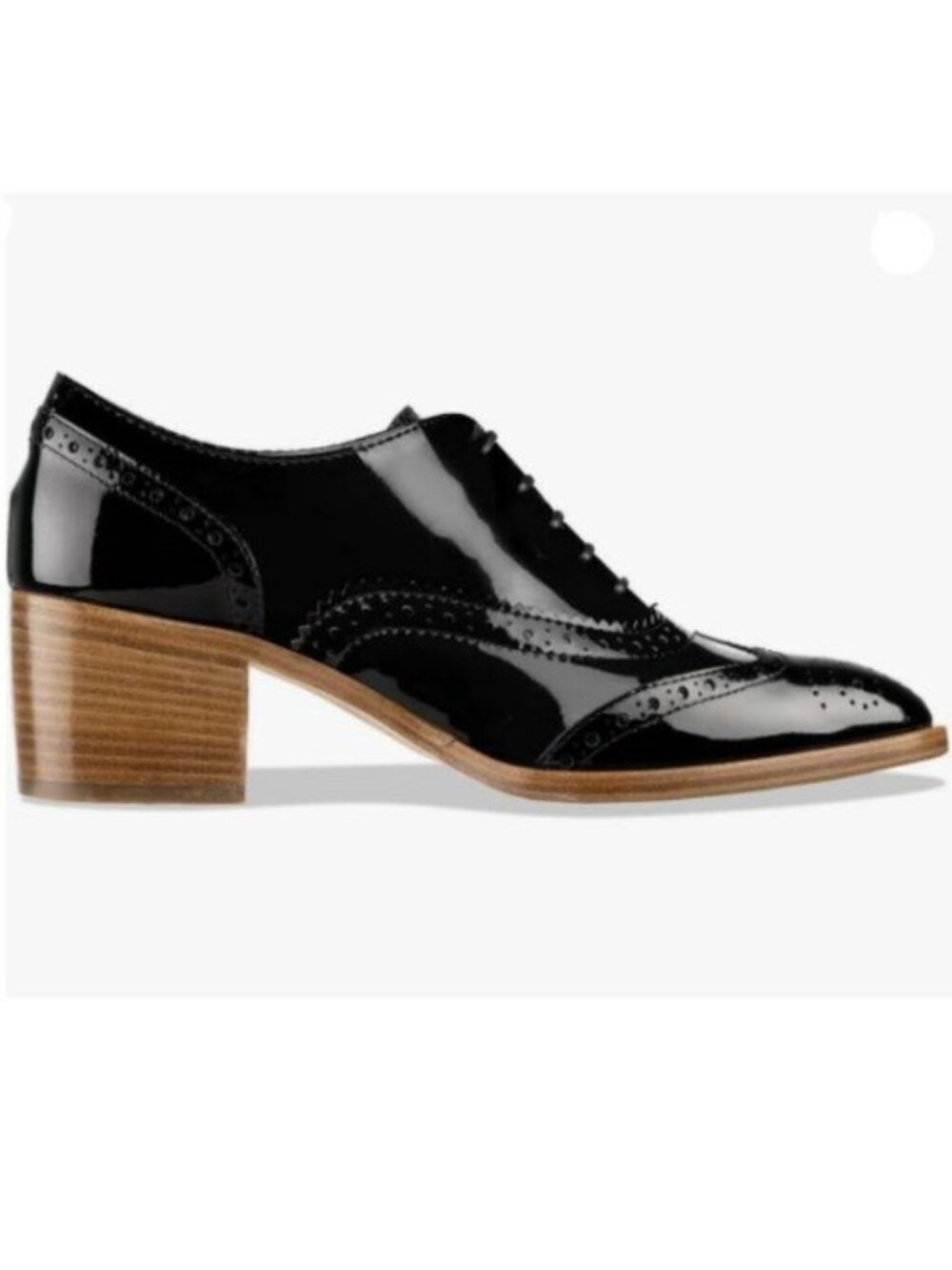 FOWT Women's Perforated Lace-Up Oxfords Almond Toe Mid Chunky Heel Brogues Black